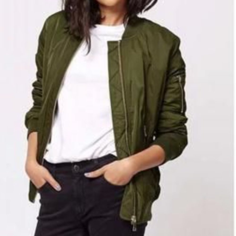Green Bomber Jacket | Green, Cropped, XS